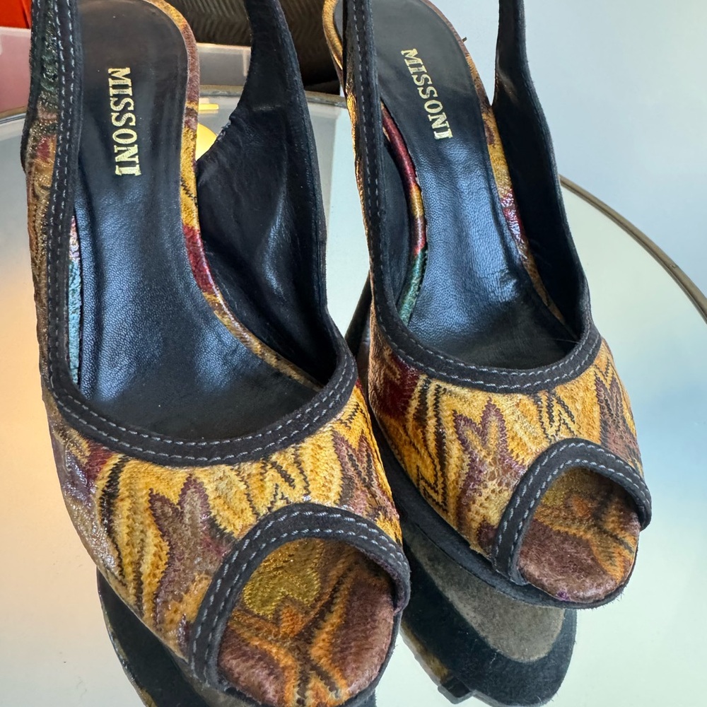 Vintage 1990’s Missoni Leather & Suede Peep-Toe Heels